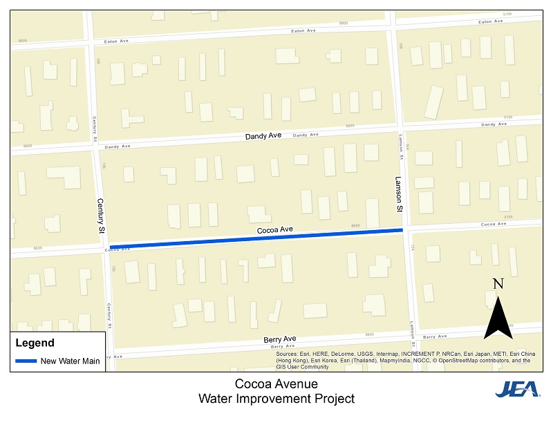 Cocoa Avenue Water Main Improvement Project Map of Work Area